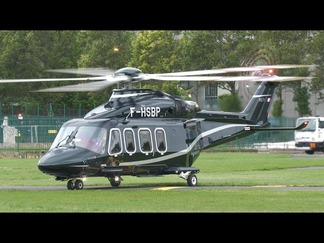 Helicopters H155, AW139, AW109 Takeoff and Landing at Paris Heliport