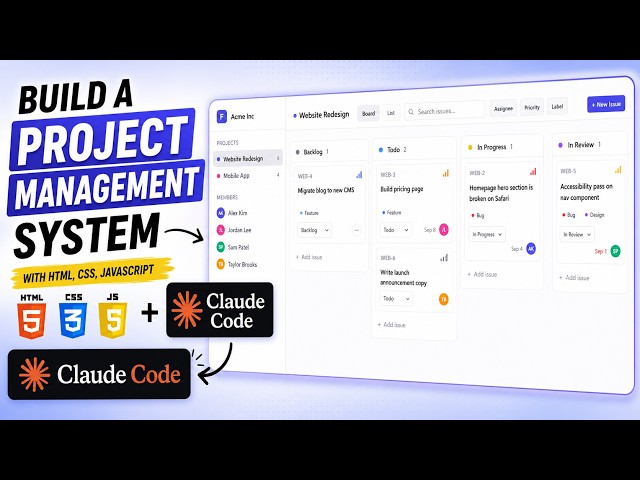 How to Build a Project Management System with HTML, CSS, JavaScript & Claude Code