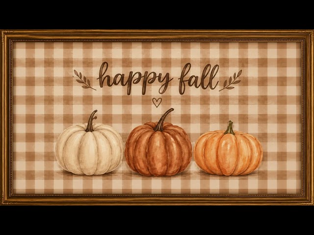 Happy Fall TV Wallpaper 🎃 | Cute Gingham Pumpkin Background | 2 Hour Fall TV Art