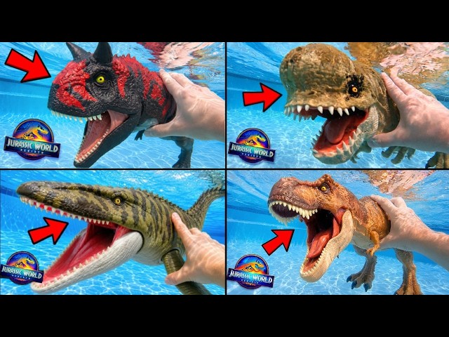 I Found Every Dinosaur in My Pool! D-Rex, Tylosaurus, Mosasaurus T. Rex - Jurassic World Dinosaurs