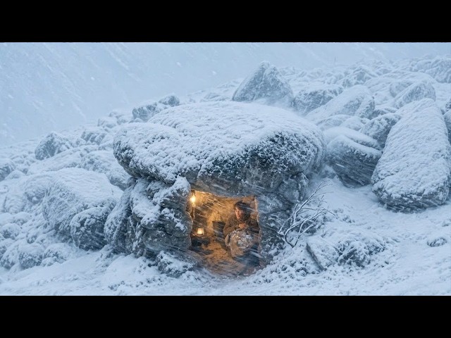 Surviving the Snowstorm in building a Stone Shelter | This Shelter Saved me from Blizzard