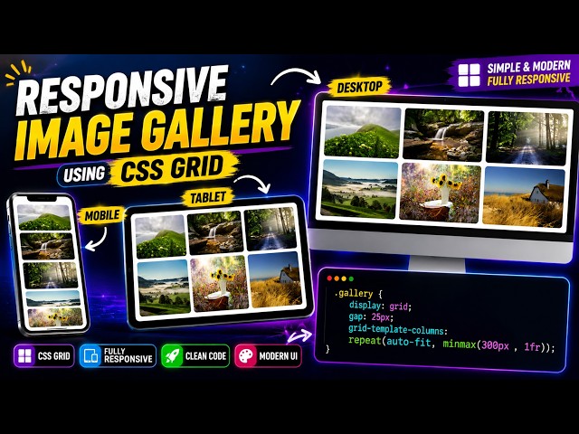 Responsive Image Gallery Using CSS Grid 🔥 | HTML & CSS