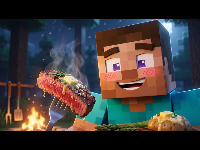 Cooking the Perfect Medium-Rare Steak Over an Open Campfire (Oddly Satisfying) Minecraft Style