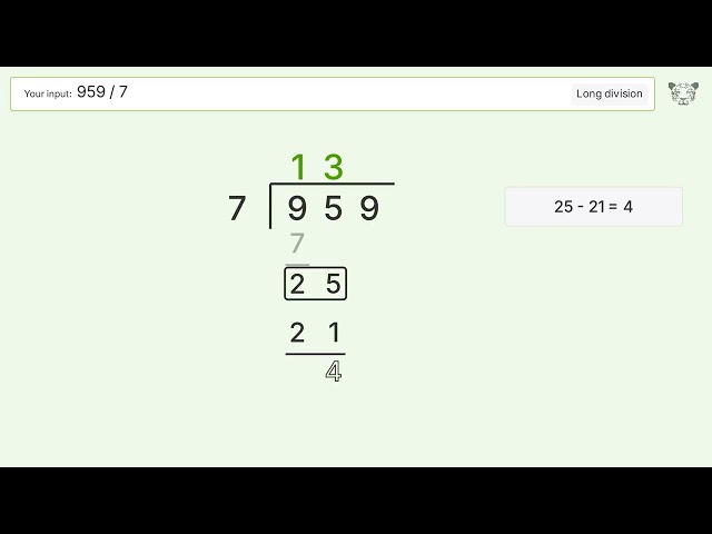 Long Division Problem 959/7: Step-by-Step Video Solution