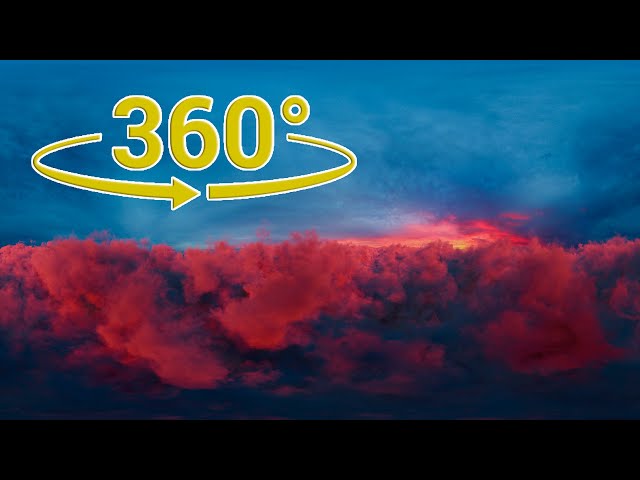 Flying in the Cinematic Red Sunset Clouds 360 Panoramic 360 VR 6K Realistic Background Footage Loop