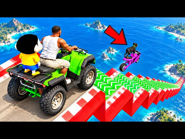 SHINCHAN AND FRANKLIN TRIED THE IMPOSSIBLE GIANT SPEED BOOSTER STAIR PARKOUR CHALLENGE GTA 5