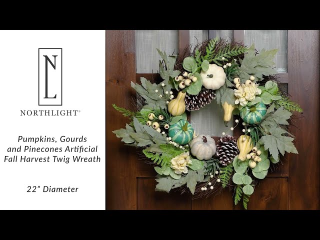 Pumpkins, Gourds and Pinecones Artificial Fall Harvest Twig Wreath | Northlight YK87889 | Northlight