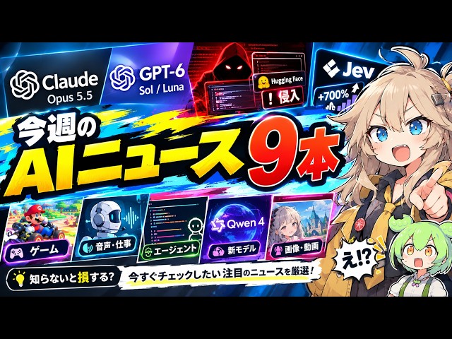 Claude Opus 5.5・GPT-6 SolとOpenAIエージェント侵入 今週のAIニュース9本を解説
