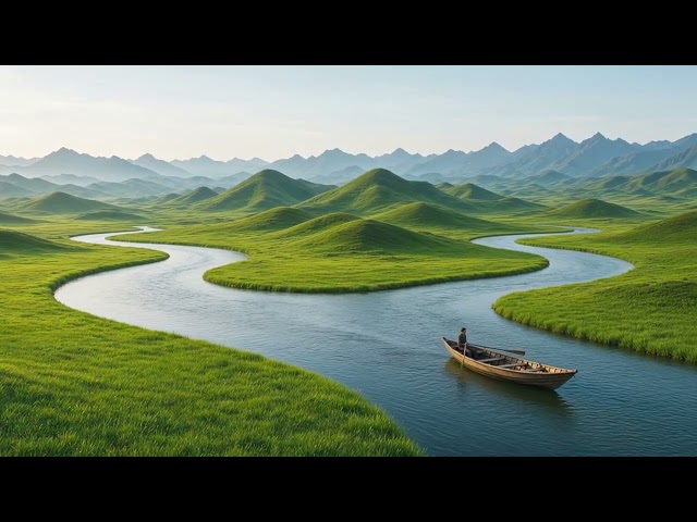 Green Hills River Boat Seamless Loop 4K No Copyright