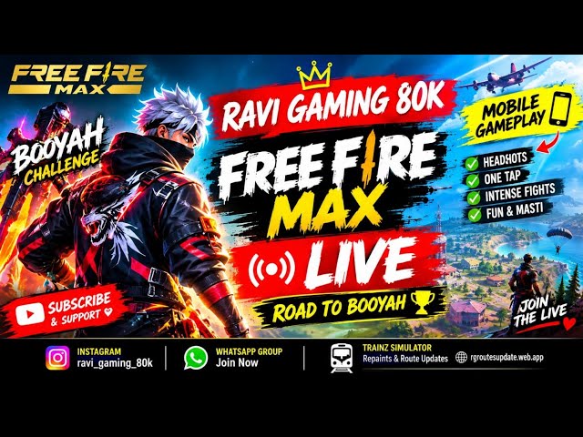 🔴 FREE FIRE MAX LIVE 🔥 | ROAD TO BOOYAH 🏆 | MOBILE GAMEPLAY 📱 | RAVI GAMING 80K