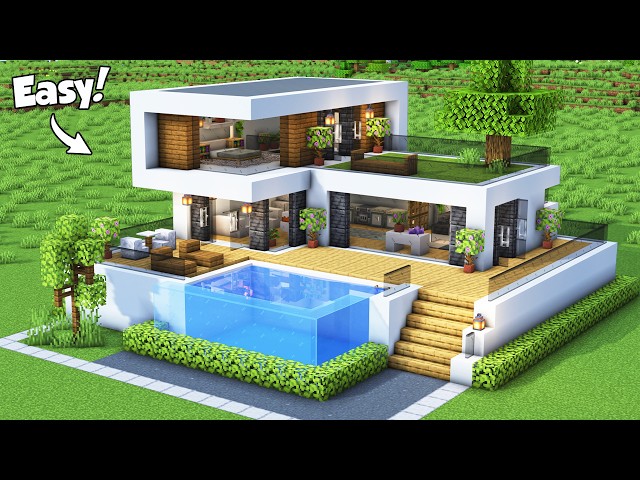 Minecraft: How to Build a Modern House Tutorial (Easy) #81 - Interior in Description!