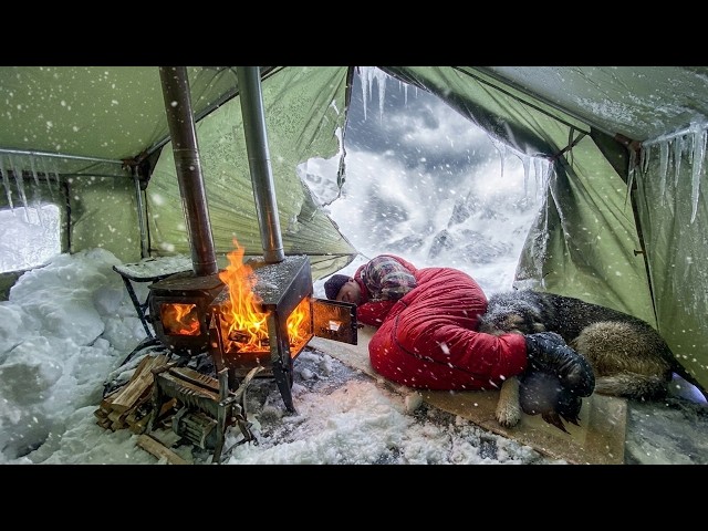 -45°F BLIZZARD HITS My HOT TENT | Extreme Winter Survival | Alone with My Dog in Forest!