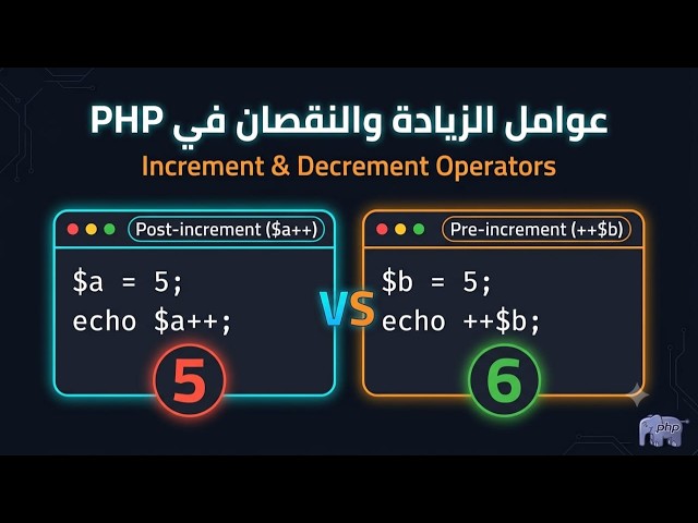 08- تعلم PHP | عوامل الزيادة والنقصان | Increment & Decrement Operators
