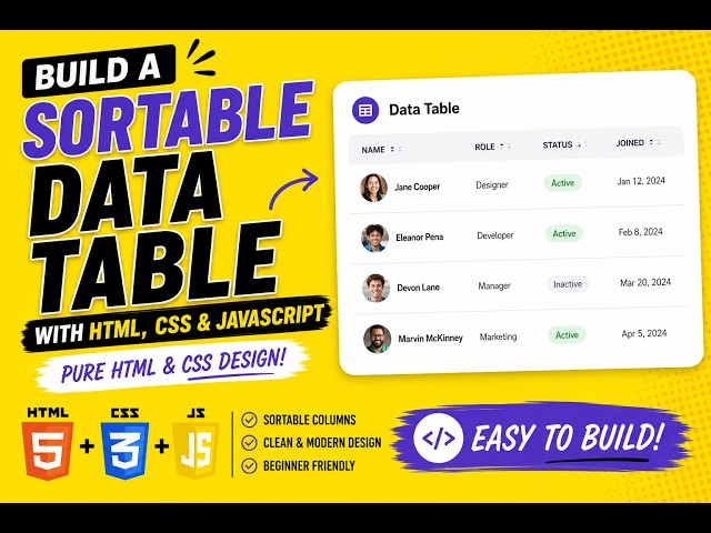 Build a Sortable Data Table with HTML, CSS & JavaScript