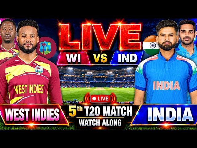 🔴LIVE: India vs West Indies 5th T20 Cricket Match Score | IND vs WI 5th T20 Last 5 Overs #livescore
