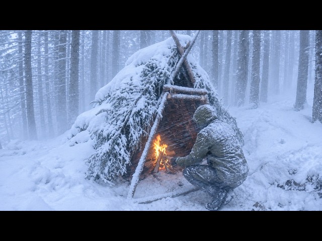 Surviving the SNOWSTORM by building a Bushcraft Shelter | This shelter saved me from Blizzard
