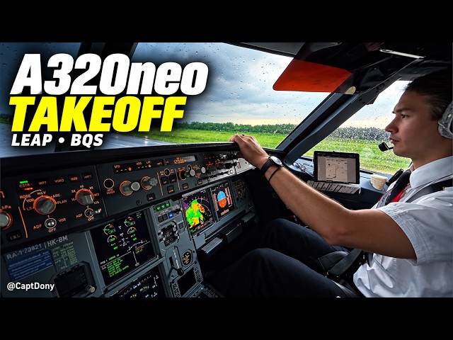 A320neo Takeoff in the Rain | Real Cockpit View