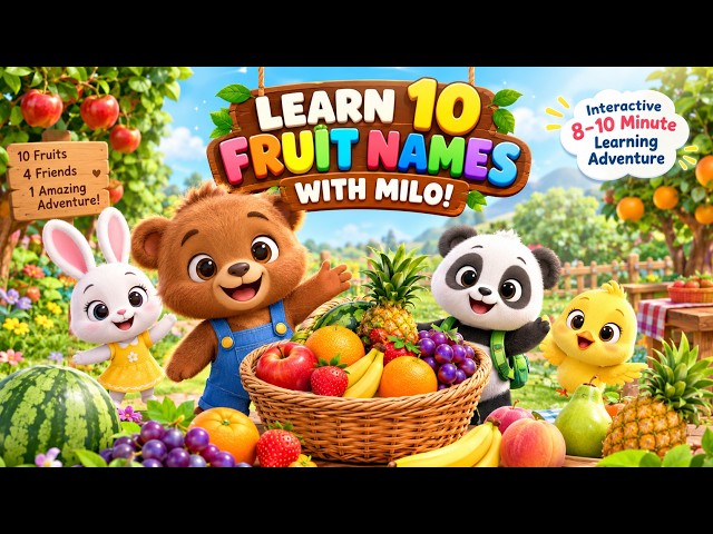 Учите названия фруктов вместе с милыми животными! 🐻🐰 Веселое обучение для детей и малышей! #вирус...