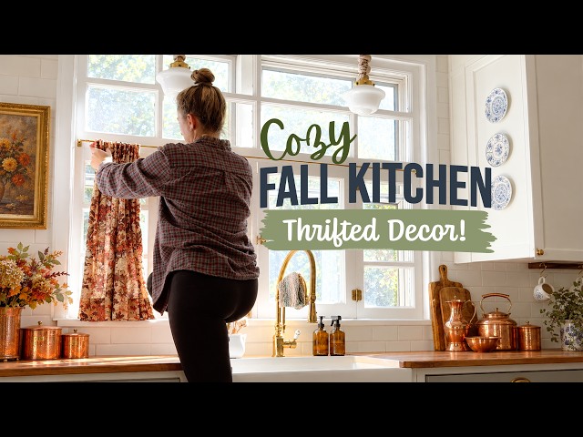 Fall Kitchen Makeover: Thrifted Copper, Autumnal Art, Cozy Curtains and Styling Ideas!