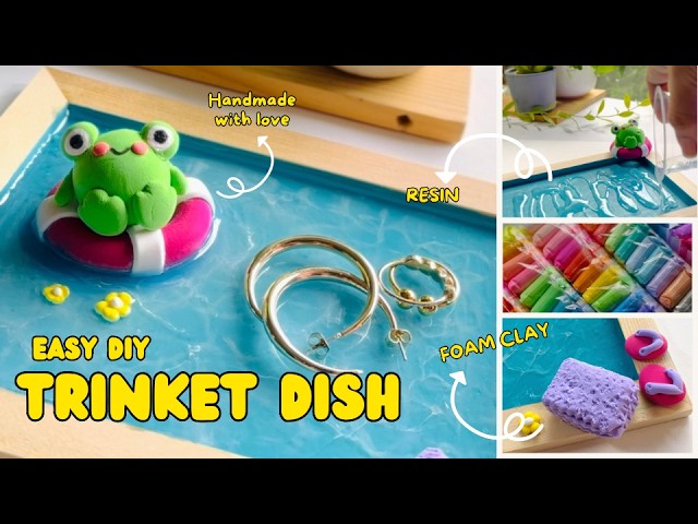 DIY Air Dry CLAY and Resin Tray | Trinket Dish | easy Cute Craft  🐸