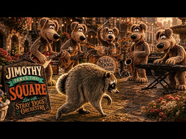 🔴 LIVE: Jimothy the Raccoon Meets Stray Dogs Orchestra 🦝 Funny Street Jazz Jam