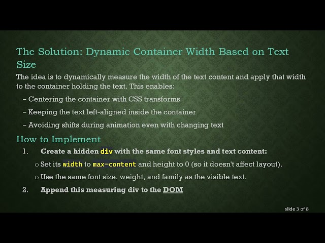 Centering Left-Aligned Animated Text Dynamically in CSS and JavaScript