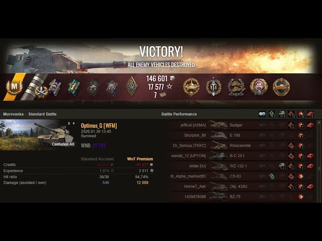 WOT - CENTURION AX - 6 KILLS 12K DAMAGE 3 MARK ACE TANKER - World Of Tanks