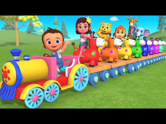 Baby Learn Colors 🌈 Giraffe Jumping Toy & Wooden Train | Fun Outdoor Games 4K