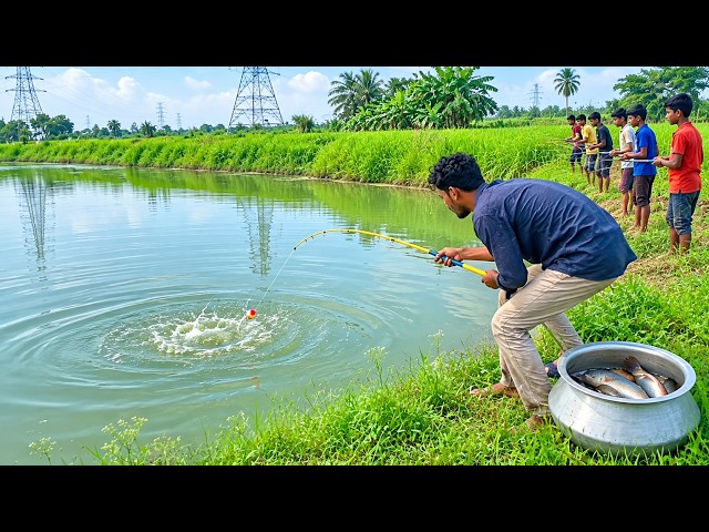 Fishing Video | Skillful Village Boy Catches Fish with a Hook in the Pond Types of Bait | Fishing