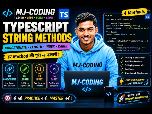 #13 TypeScript String Methods in Hindi  | Concat, Length, Index & CharAt | MJ-CODING