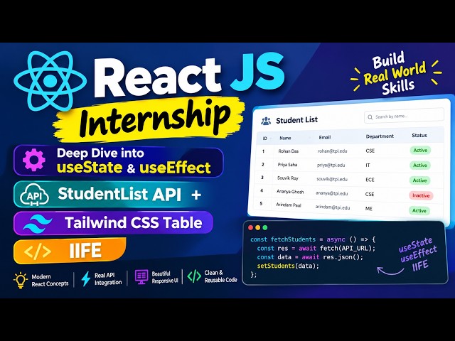 React JS Internship | Deep Dive into useState & useEffect|StudentList API +Tailwind CSS Table | IIFE