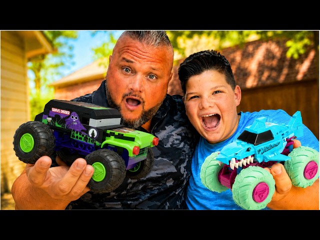 GIANT Grave Digger vs Megalodon Monster Truck BATTLE!