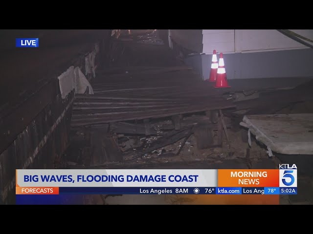 Waves tear apart Long Beach coast as winter threat looms