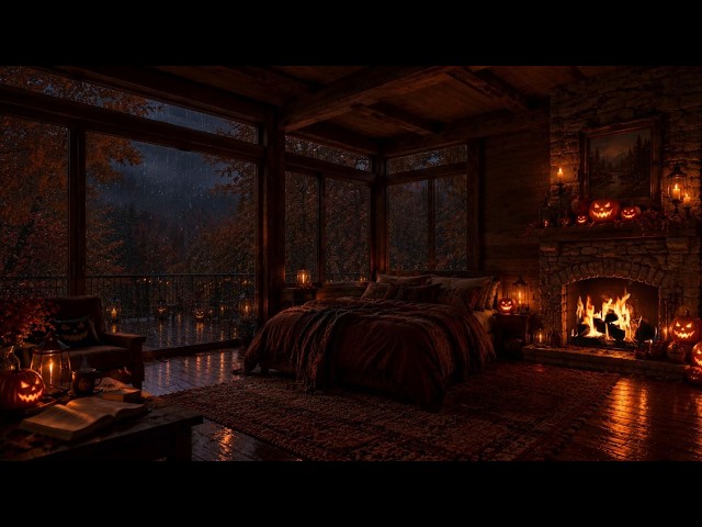 Gentle Autumn Rain Afternoon🔥🌧️| No Ads, Rain on Window & Warmth Fire | Deep Sleep, Relaxing