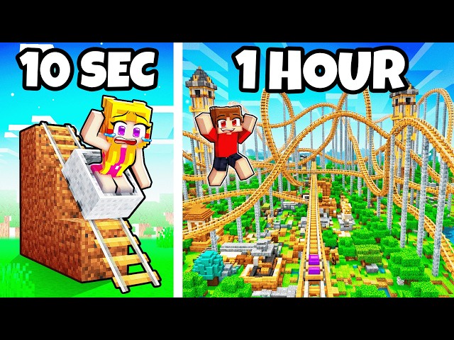 10 Seconds vs 1 Hour GIANT ROLLER COASTER Build Challenge!