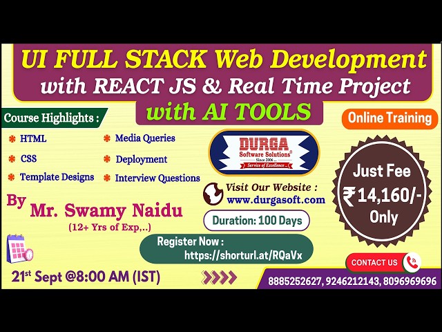 UI FULL STACK Web Development with REACT JS Online Training @ DURGASOFT