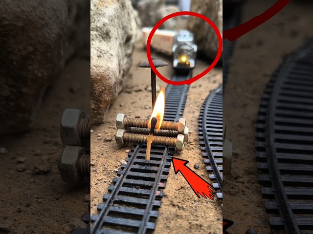 challenge 😱 train vs earth nail blockade & steel casing... 🚂💥 #challenge #train #locomotive #railway