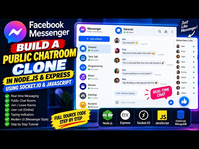 Build a Facebook Messenger Public ChatRoom Clone in Node.js & Express Using Socket.io & Javascript