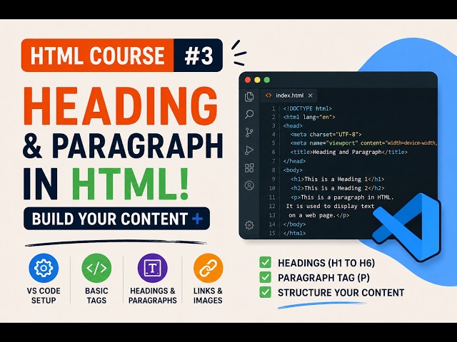 Learn HTML Headings (H1-H6) and Paragraph Tag | HTML tutorials for beginners | Tutorial
