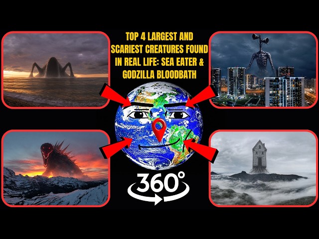 VR 360° - Top 4 Largest and Scariest Creatures Found in Real Life: Sea Eater & Godzilla Bloodbath