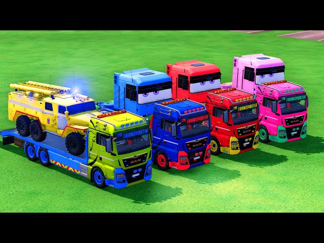 TRANSPORTING POLICE CARS, AMBULANCE, FIRE TRUCK, COLORFUL CARS WITH TRUCK - FARMING SIMULATOR 22 #80