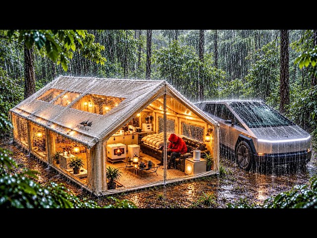 HEAVY RAIN CAMPING ⛈️ THIS INFLATABLE TENT FEELS LIKE A REAL HOUSE