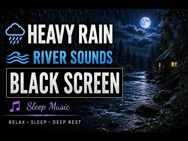 Rain Sounds & River Sounds for Deep Sleep  | Black Screen | Live Stream Go To Sleep Sounds 24