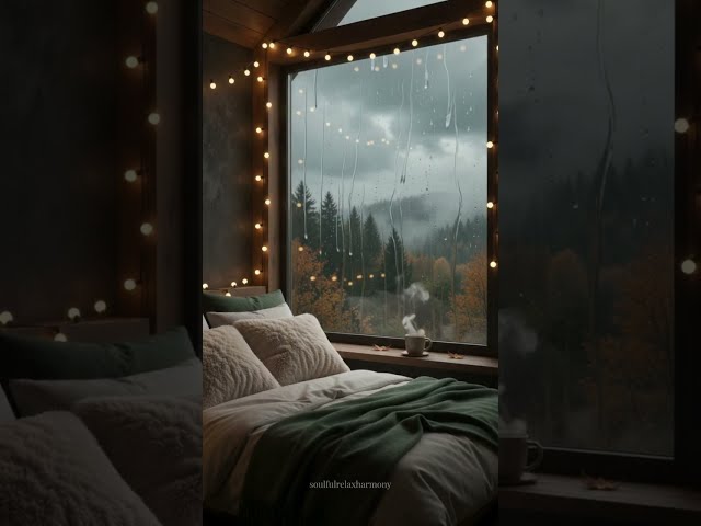 a bed by the rain & fairy lights 🌧️ for the ones who can't turn their brain off