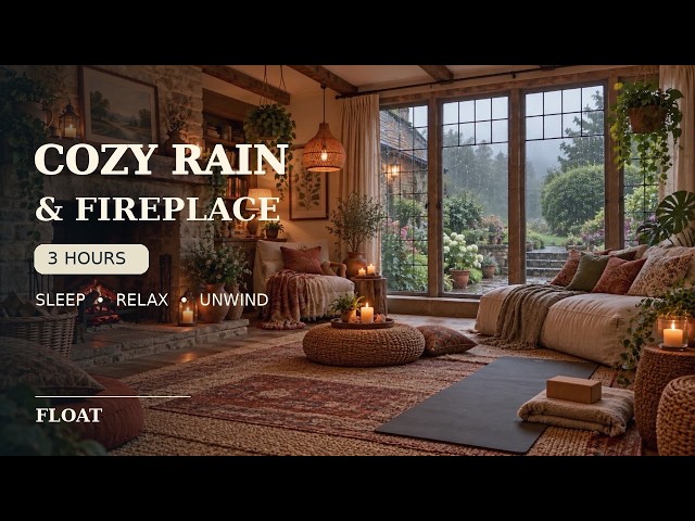 3 Hours of Cozy Rain & Fireplace Sounds for Sleep and Relaxation | Relax in a Rainy Cottage | FLOAT