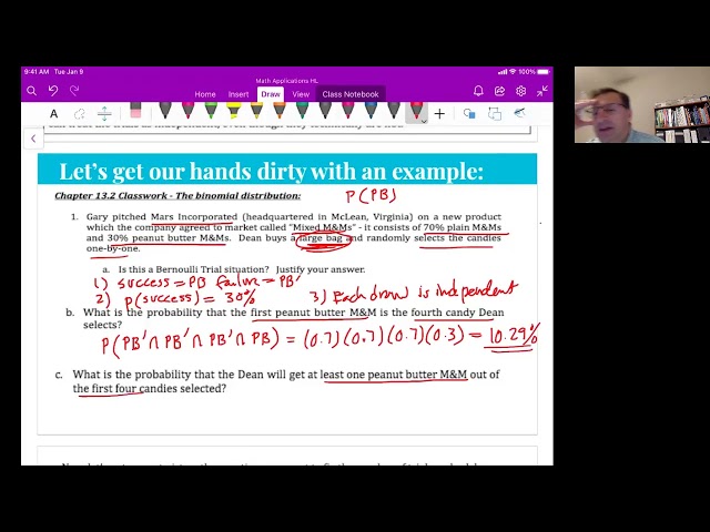 Math Apps HL Unit 5 Video 17: The binomial distribution classwork problems 1 - 5 (Chapter 13.2)