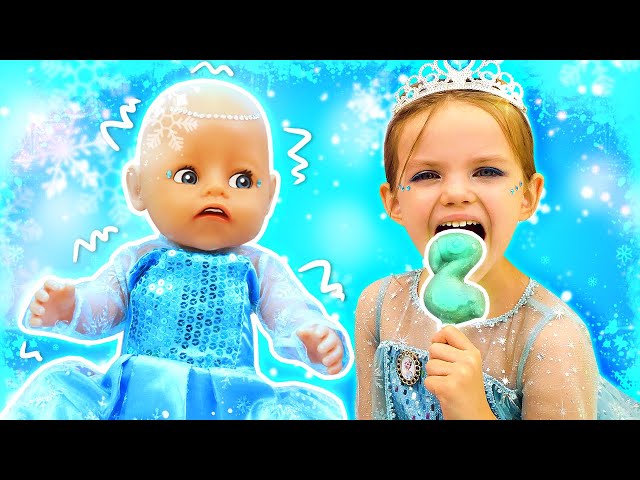 Party at the princess castle with Elsa doll. Kids pretend to play with baby dolls & toys for girls.