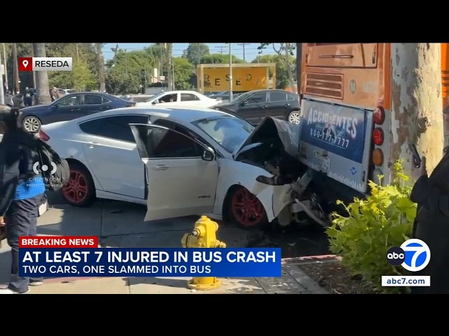 6 hospitalized after car slams into Metro bus in multi-vehicle collision in Reseda