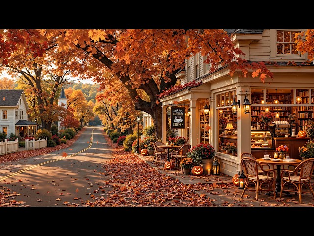 Somewhere in a Quiet New England Village on October Morning🍂Warm Fall Jazz & Golden Leaves for Work