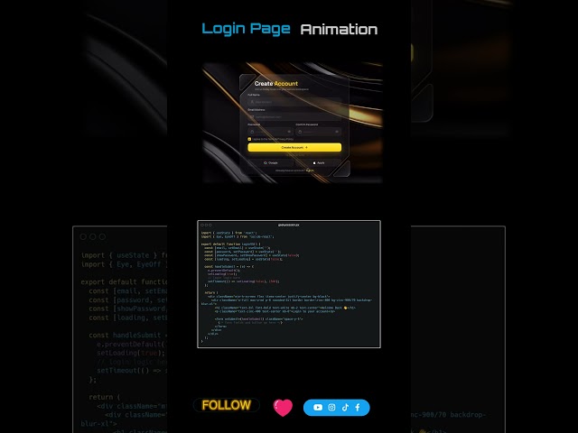 Login Signup Page Animation Using HTML CSS JavaScript ReactJS #shorts